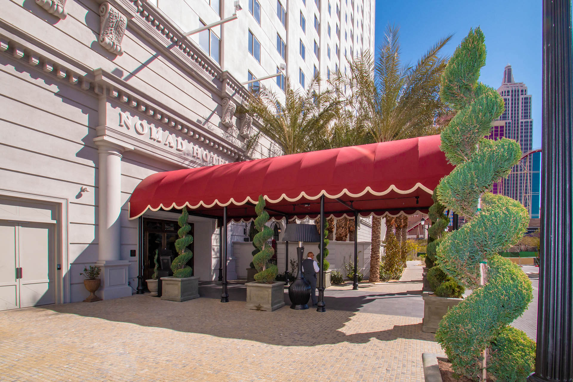 NoMad Hotel Custom Entryway Canopy Fabricated by Metro Awnings of Las Vegas, Nevada