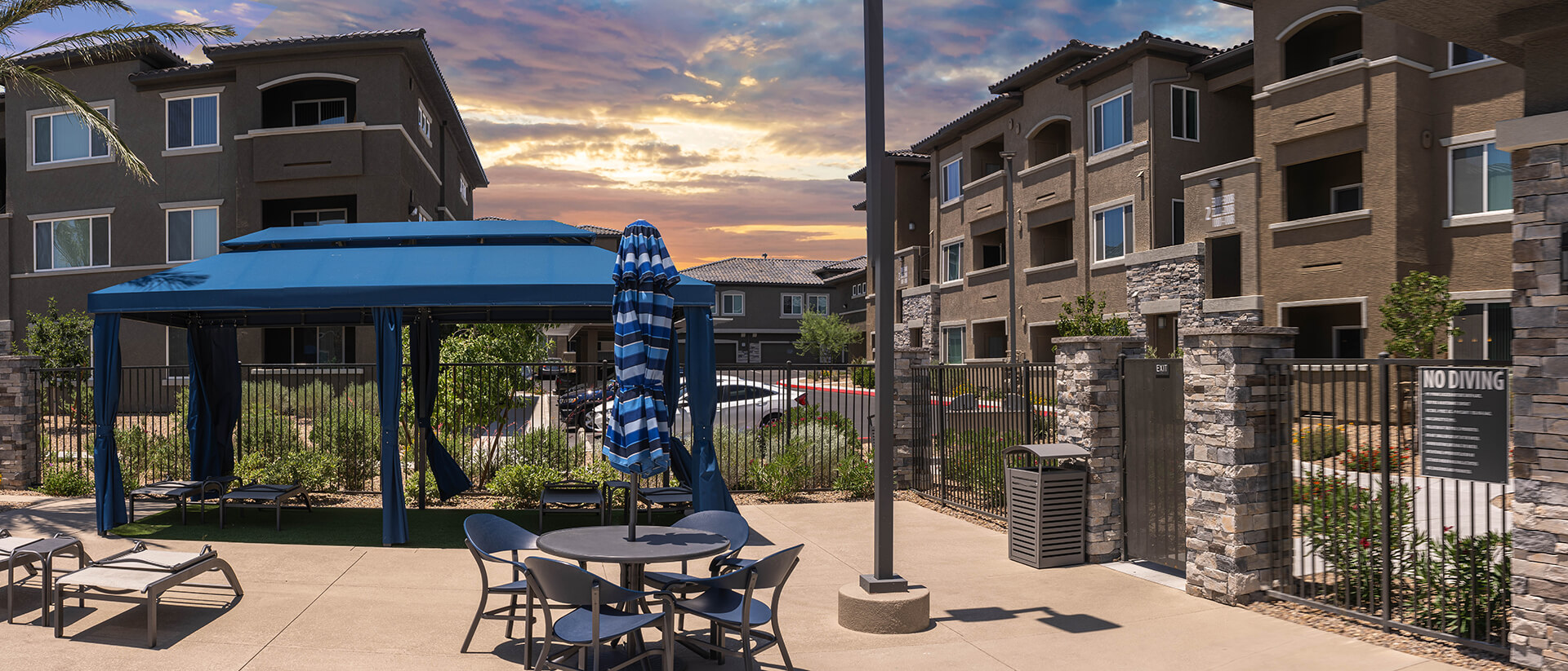 Poolside Awnings at Level 25 Apartments in Las Vegas, Nevada - Cabanas Fabricated by Metro Awnings of Southern, Nevada