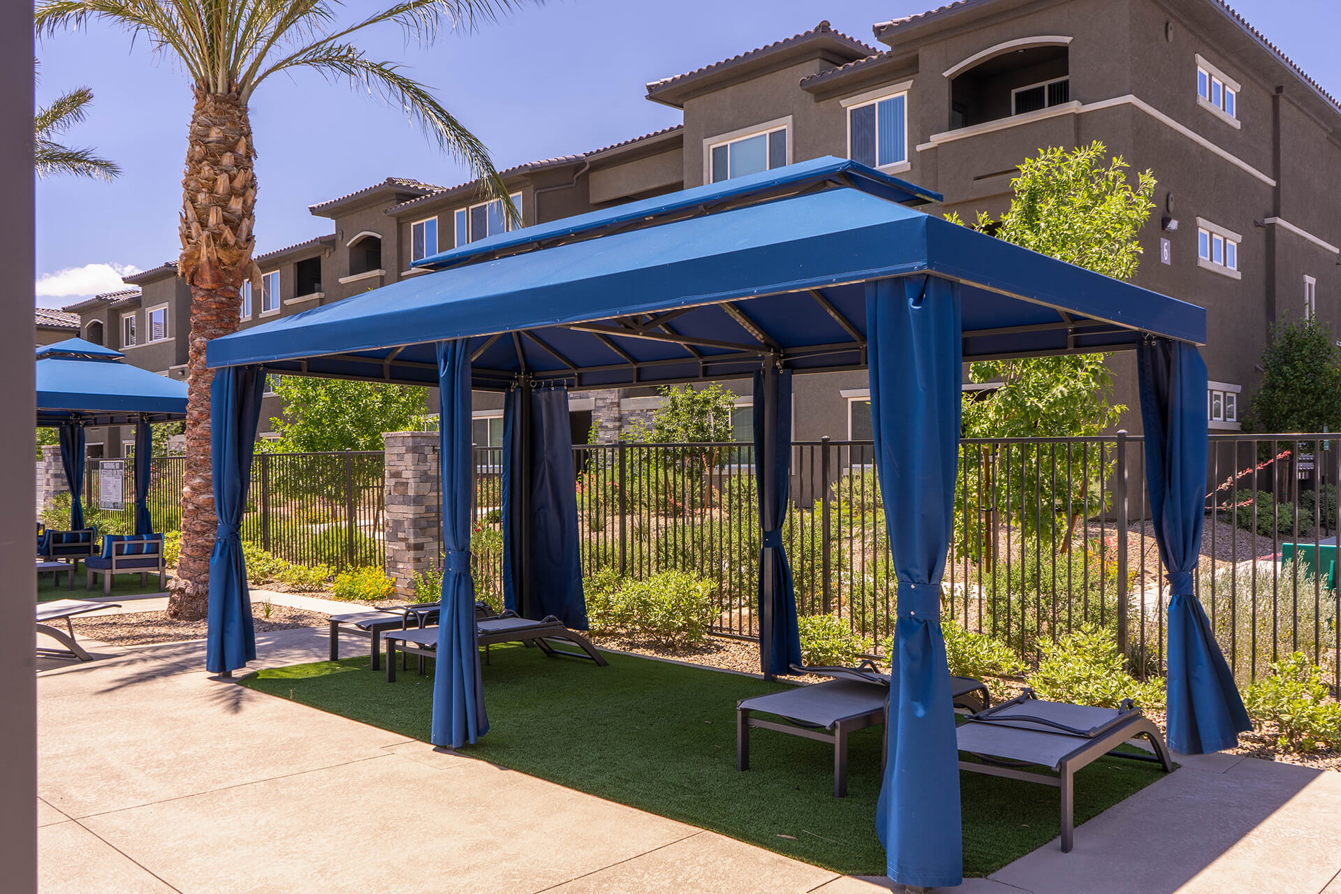 Poolside Awnings at Level 25 Apartments in Las Vegas, Nevada - Cabanas Fabricated by Metro Awnings of Southern, Nevada